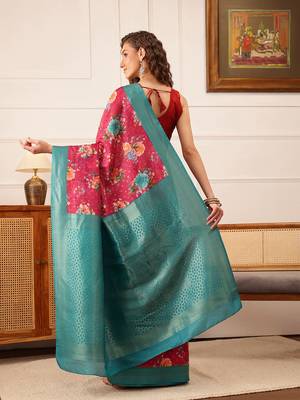 Pink Floral Digital Print Crepe Saree 3