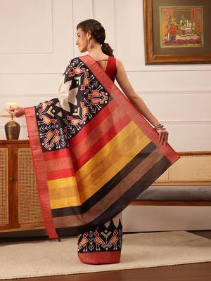 Beige Ikkat Digital Print Kotha Silk Blend Saree 3