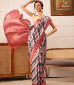 Multicolor Striped Digital Print Crepe Saree