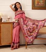 Pink Floral Digital Print Kotha Silk Blend Saree