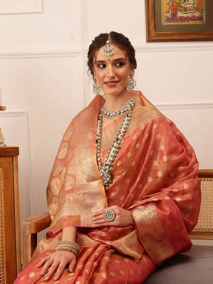 Pink Floral Zari Woven Tissue Saree 2