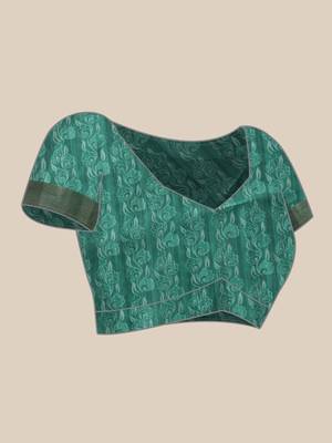 Teal Floral Digital Print Kotha Silk Blend Saree 5