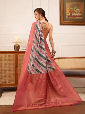 Multicolor Striped Digital Print Crepe Saree 3