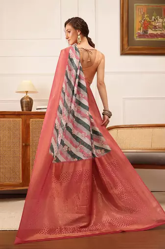 Multicolor Striped Digital Print Crepe Saree