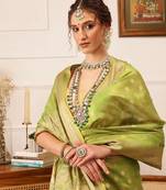 Green Floral Zari Woven Tissue Saree