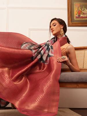 Multicolor Striped Digital Print Crepe Saree 4