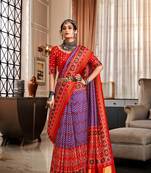 Purple & Red Designer Printed Tusser silk blend Patola Saree With Blouse
