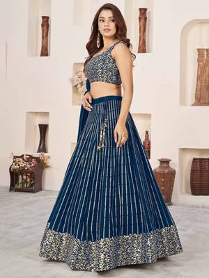 blue sequins georgette lehenga set choli with dupatta 1