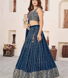 blue sequins georgette lehenga set choli with dupatta