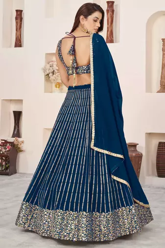 blue sequins georgette lehenga set choli with dupatta