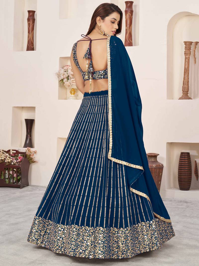 Stunning Blue Sequins Georgette Reception Wear Lehenga Choli