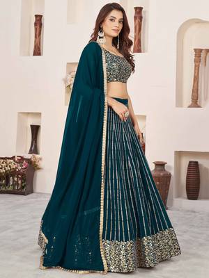 green georgette lehenga set choli with dupatta with sequin work 2