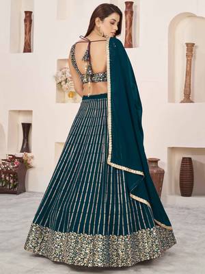 green georgette lehenga set choli with dupatta with sequin work 3