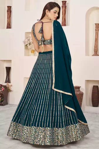 green georgette lehenga set choli with dupatta with sequin work