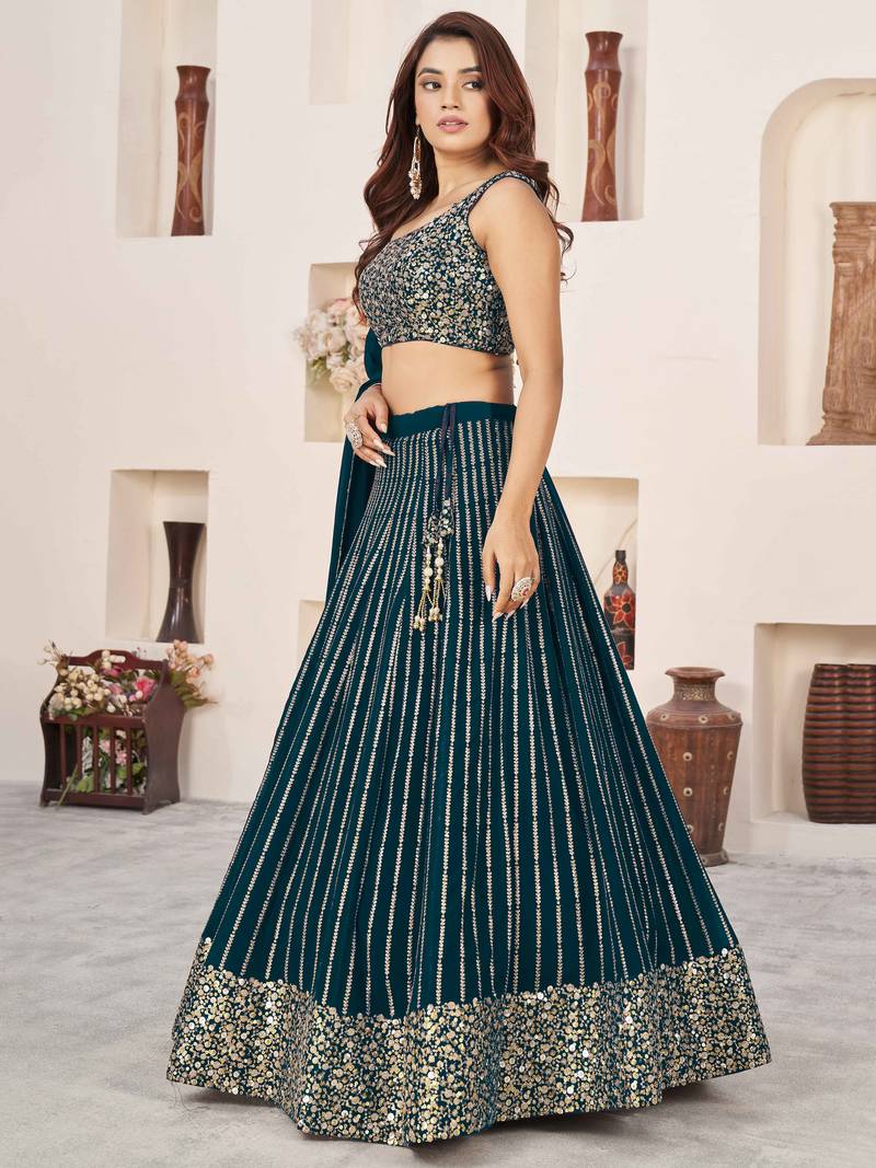 Green Georgette Lehenga Choli with Sequin Work