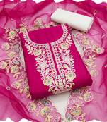 Rani pink cotton women embellished & embroidered unstitched dress material (unstitched 3 piece dress material)