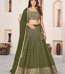  olive sequins georgette lehenga set choli with dupatta