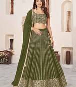 Fabulous Olive Sequins Georgette Reception Wear Lehenga Choli