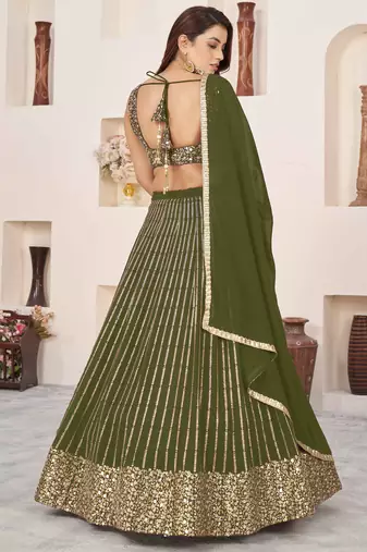  olive sequins georgette lehenga set choli with dupatta