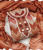 Brown organza women embellished & embroidered unstitched dress material (unstitched 3 piece dress material)