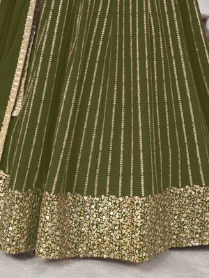  olive sequins georgette lehenga set choli with dupatta 7