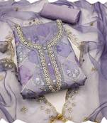 Light lavender organza women embellished & embroidered unstitched dress material (unstitched 3 piece dress material)