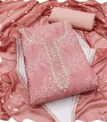 Peach cotton women embellished & embroidered unstitched dress material (unstitched 3 piece dress material)