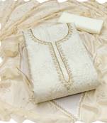 Off white cotton women embellished & embroidered unstitched dress material (unstitched 3 piece dress material)