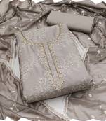 Beige cotton women embellished & embroidered unstitched dress material (unstitched 3 piece dress material)