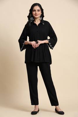 Trendmalls Women's Black Cotton Rayon Co-Ords Set Kurta Pant for Women 1