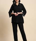 Trendmalls Women's Black Cotton Rayon Co-Ords Set Kurta Pant for Women