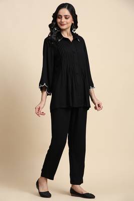 Trendmalls Women's Black Cotton Rayon Co-Ords Set Kurta Pant for Women 3
