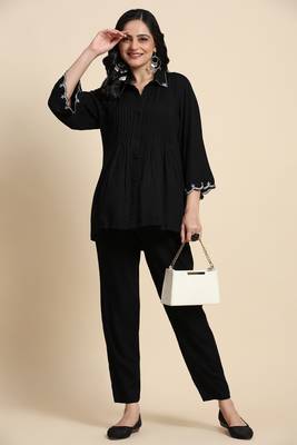 Trendmalls Women's Black Cotton Rayon Co-Ords Set Kurta Pant for Women 4