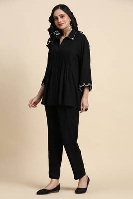 Trendmalls Women's Black Cotton Rayon Co-Ords Set Kurta Pant for Women 5