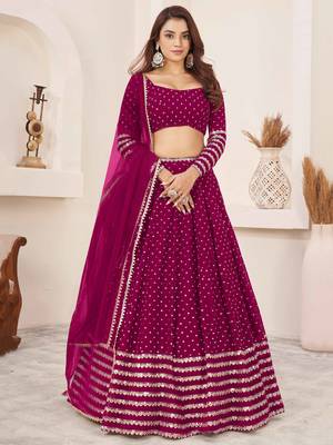 pink sequin georgette lehenga set choli with dupatta 1