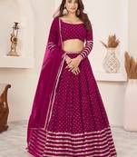 Charming Pink Sequin Georgette Reception Wear Lehenga Choli