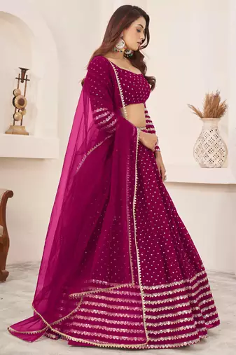 pink sequin georgette lehenga set choli with dupatta