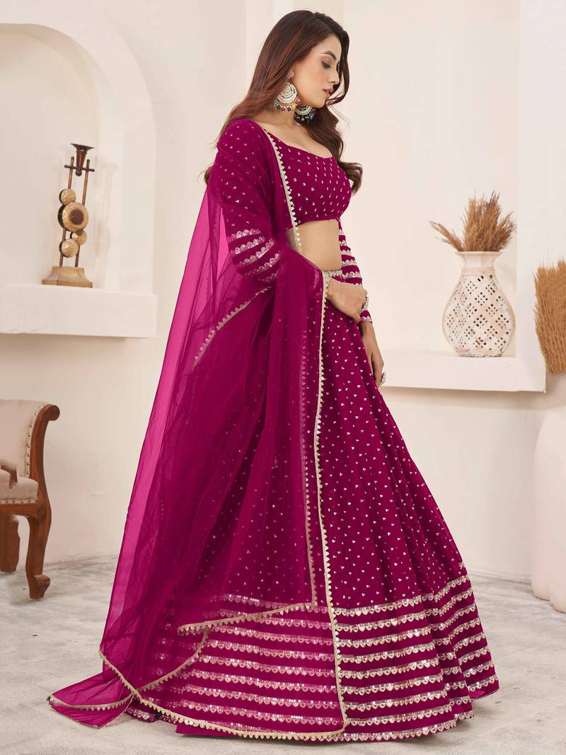 Charming Pink Sequin Georgette Reception Wear Lehenga Choli