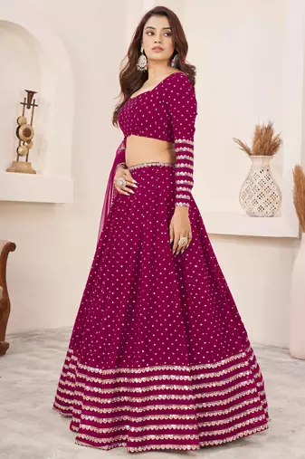 pink sequin georgette lehenga set choli with dupatta