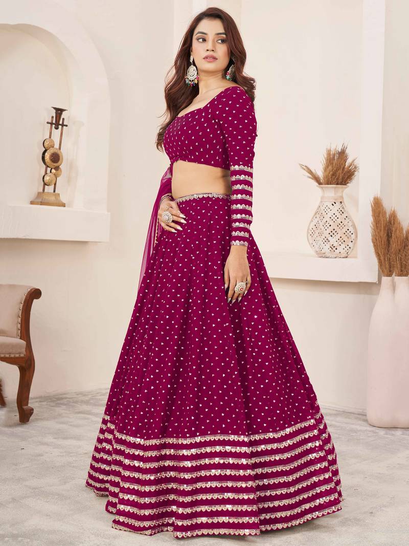 Charming Pink Sequin Georgette Reception Wear Lehenga Choli
