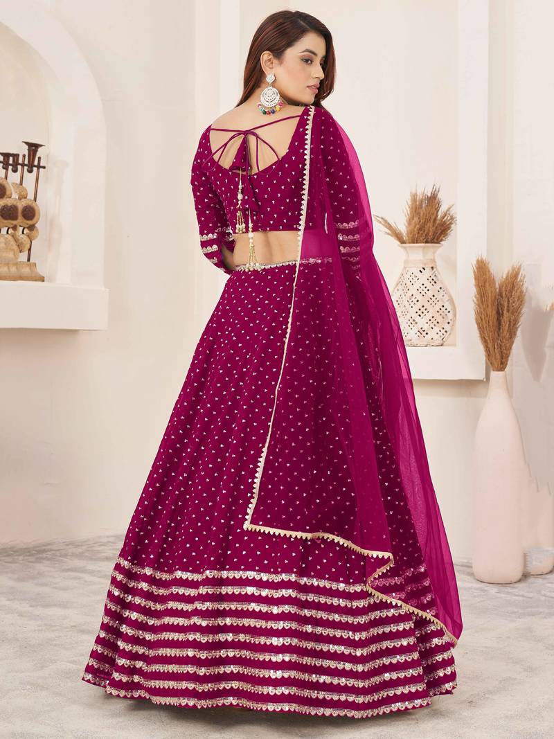 Charming Pink Sequin Georgette Reception Wear Lehenga Choli