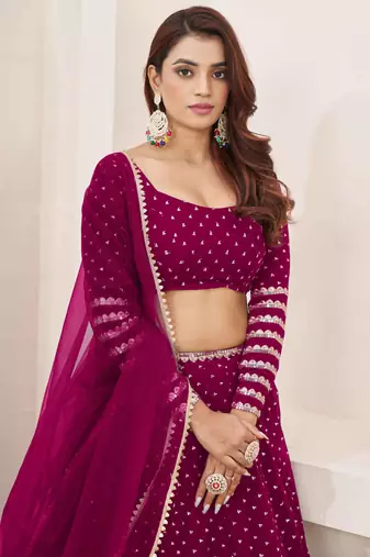 pink sequin georgette lehenga set choli with dupatta