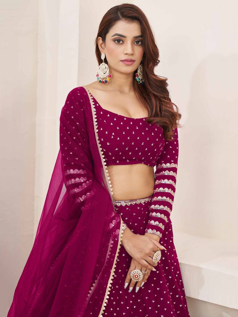 Charming Pink Sequin Georgette Reception Wear Lehenga Choli