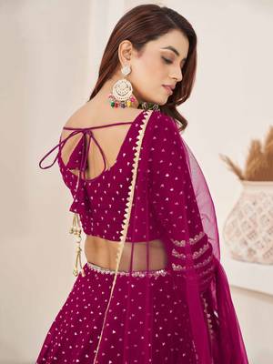 pink sequin georgette lehenga set choli with dupatta 6