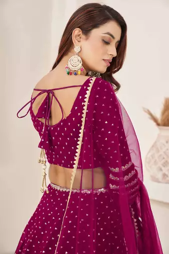pink sequin georgette lehenga set choli with dupatta