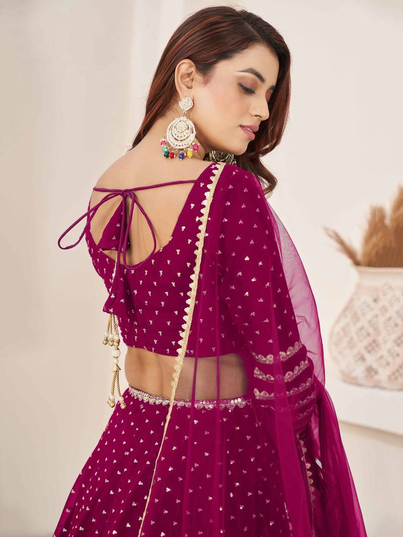 Charming Pink Sequin Georgette Reception Wear Lehenga Choli