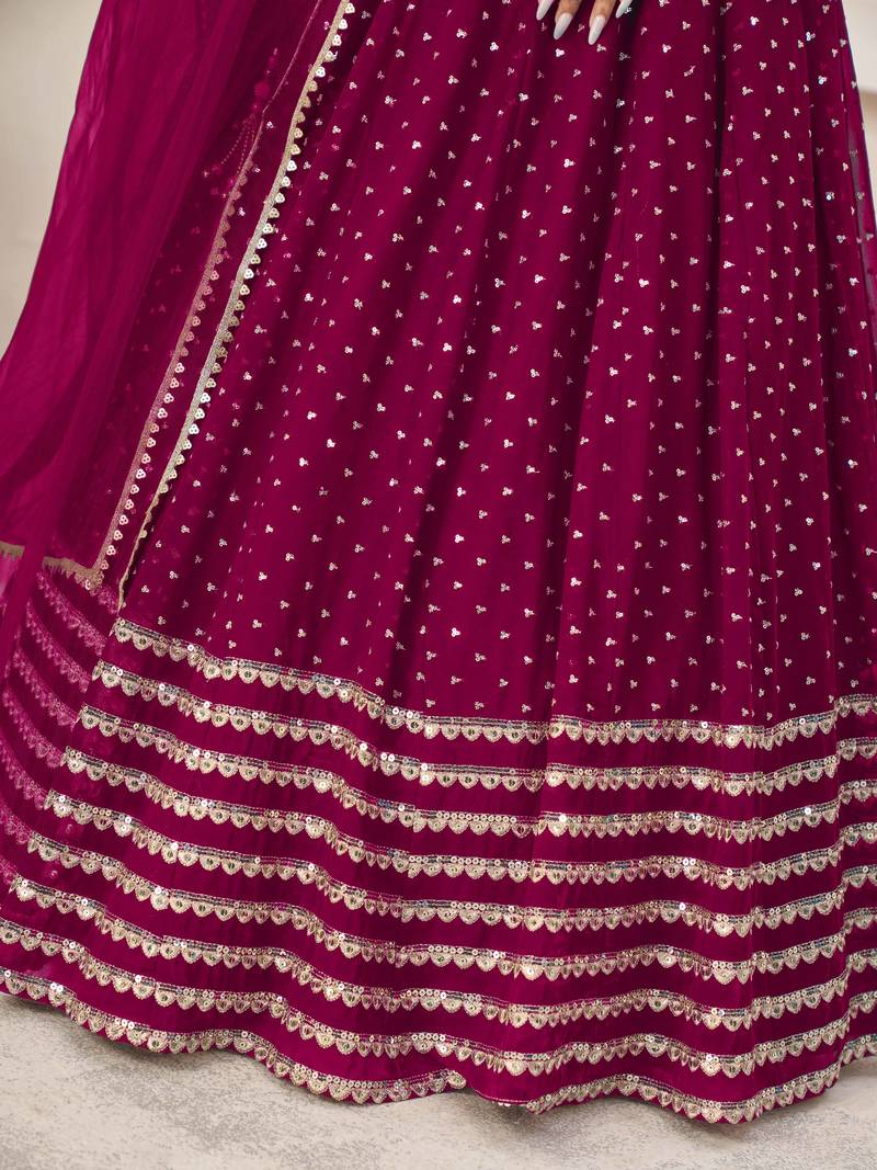 Charming Pink Sequin Georgette Reception Wear Lehenga Choli