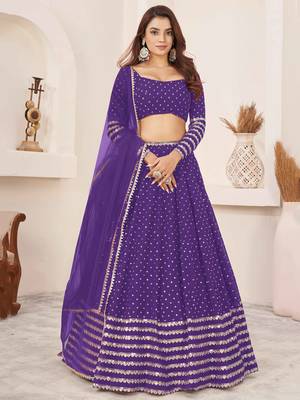  violet embroidered georgette lehenga set choli with dupatta 1