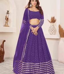 violet embroidered georgette lehenga set choli with dupatta