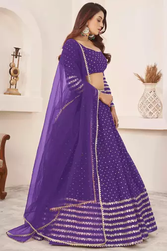  violet embroidered georgette lehenga set choli with dupatta